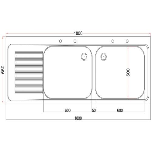 Vogue Sink Double Bowl Single L/H Drainer Welded - 1800x900x650mm (Direct)