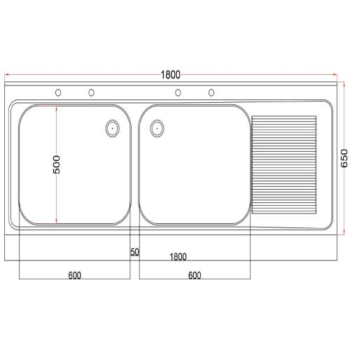 Vogue Sink Double Bowl Single R/H Drainer Welded - 1800x900x650mm (Direct)