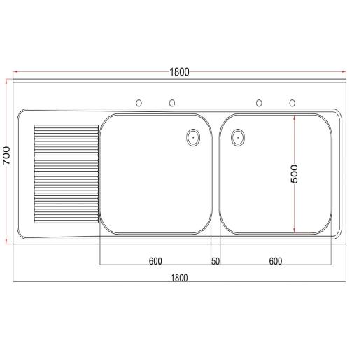 Vogue Sink Double Bowl Single L/H Drainer Welded - 1800x900x700mm (Direct)