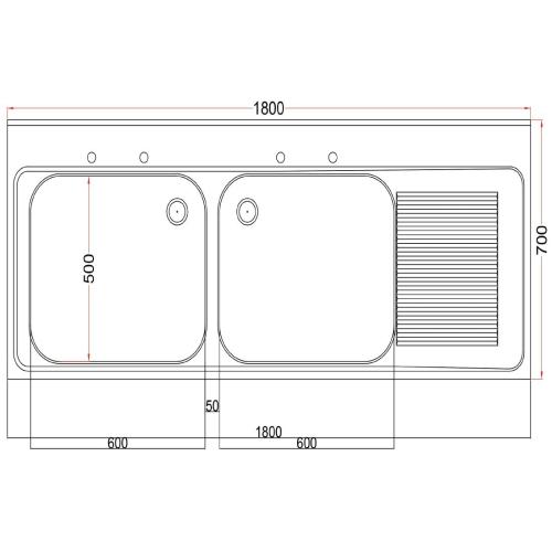 Vogue Sink Double Bowl Single R/H Drainer Welded - 1800x900x700mm (Direct)