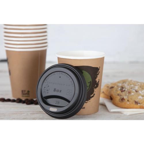 EDLP Fiesta Compostable Lid for Hot Cups- Black 8oz (Box 1000)
