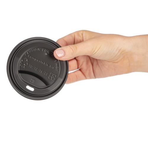 EDLP Fiesta Compostable Lid for Hot Cups- Black 12oz/16oz (Box 1000)