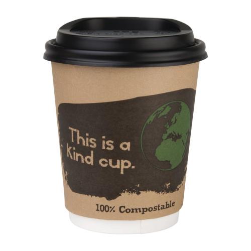 Fiesta Compostable Lid for Hot Cups- Black 8oz (Sleeve 50)