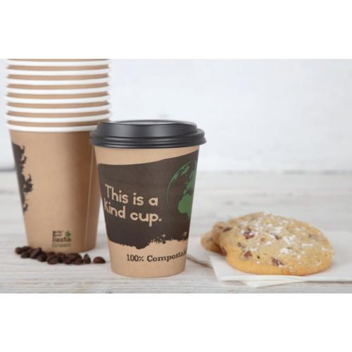 Fiesta Compostable Lid for Hot Cups- Black 12oz/16oz (Sleeve 50)