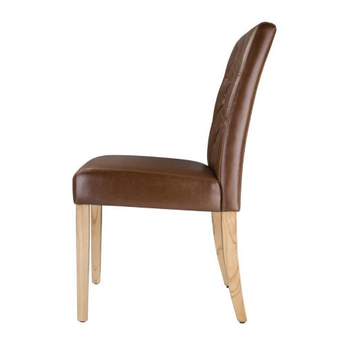 Bolero Chiswick Button Dining Chair Tan Leather with Natural Oak (Pack 2)