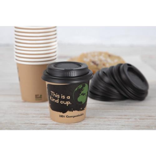 Fiesta Compostable Lid for Hot Cups- Black 4oz (Sleeve 50)