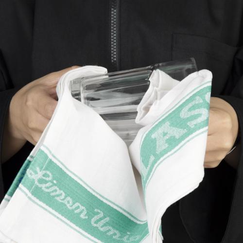 Vogue Glass Cloth Linen Union Green Border - 760x510mm 30x20"