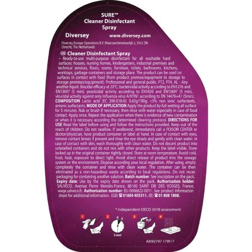 Diversey SURE Cleaner Disinfectant Ready To Use (6x750ml)
