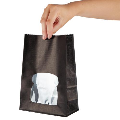 Colpac Black Paper Sandwich Bag with Window Elegance Printed Design (Pack 250)
