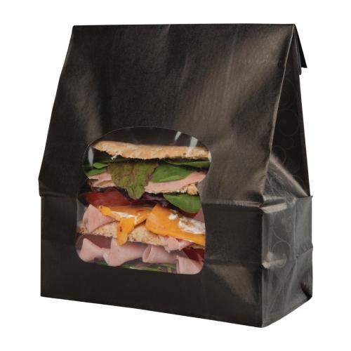 Colpac Black Paper Sandwich Bag with Window Elegance Printed Design (Pack 250)