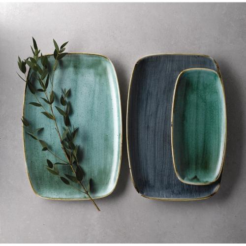 Churchill Stonecast Samphire Green Oblong Plate 35.5x24.5cm (Box 6) (Direct)