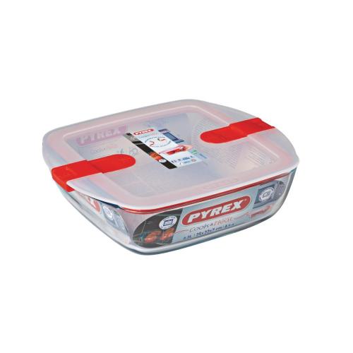 Pyrex Cook & Heat Square Dish with Lid - 250x220mm 2.2Ltr