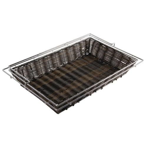 APS Frames Poly-Rattan Basket GN 1/1 Dark Brown w/Frame Cover 575x365x80mm (B2B)