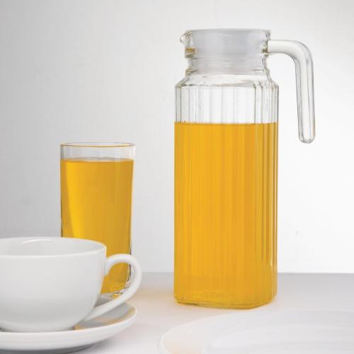 Olympia Ribbed Glass Jug with Lid - 1Ltr 33 4/5fl oz (Box 6)