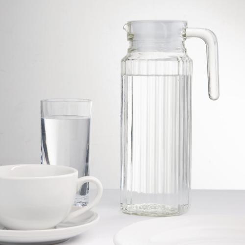 Olympia Ribbed Glass Jug with Lid - 1Ltr 33 4/5fl oz (Box 6)