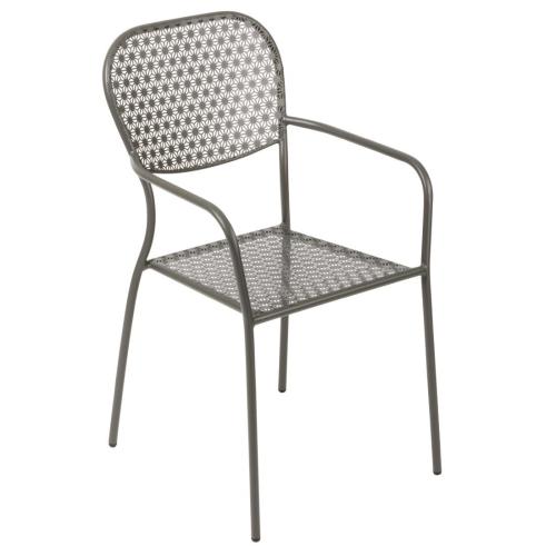 Bolero Grey Steel Patterned Bistro Arm Chair (Pack 4)