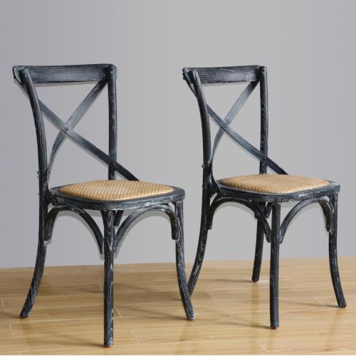 Bolero Wooden Dining Chair with Cross Backrest Black Wash Finish (Box 2)