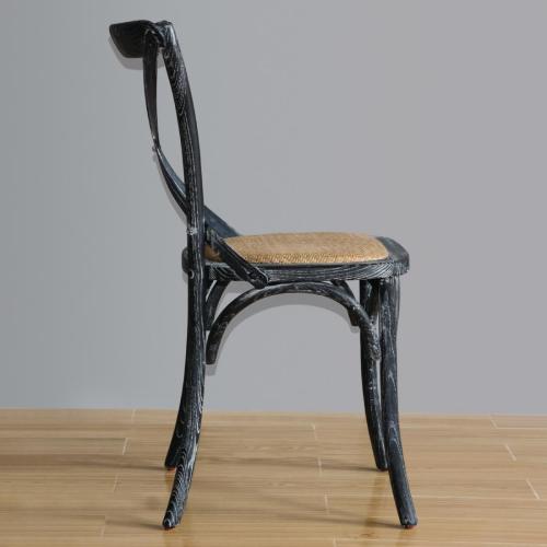 Bolero Wooden Dining Chair with Cross Backrest Black Wash Finish (Box 2)