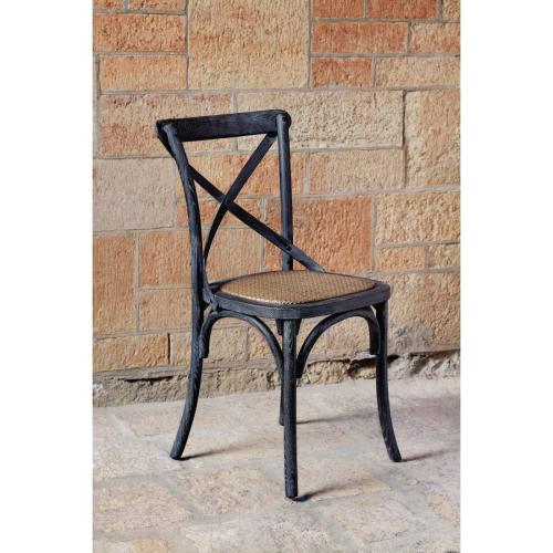 Bolero Wooden Dining Chair with Cross Backrest Black Wash Finish (Box 2)
