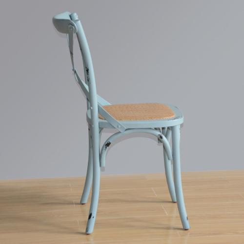 Bolero Wooden Dining Chair with Cross Backrest Antique Blue Wash (Box 2)