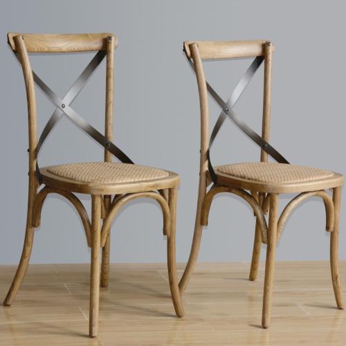 Bolero Wooden Dining Chair with Metal Cross Backrest Natural Finish (Box 2)