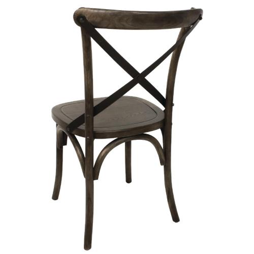 Bolero Wooden Dining Chair with Metal Cross Backrest Walnut Finish (Pack 2)