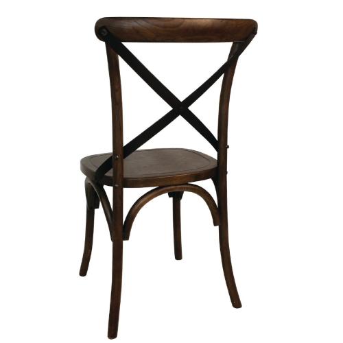 Bolero Wooden Dining Chair with Metal Cross Backrest Walnut Finish (Pack 2)