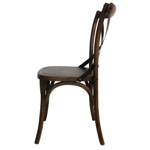 Bolero Wooden Dining Chair with Metal Cross Backrest Walnut Finish (Pack 2)