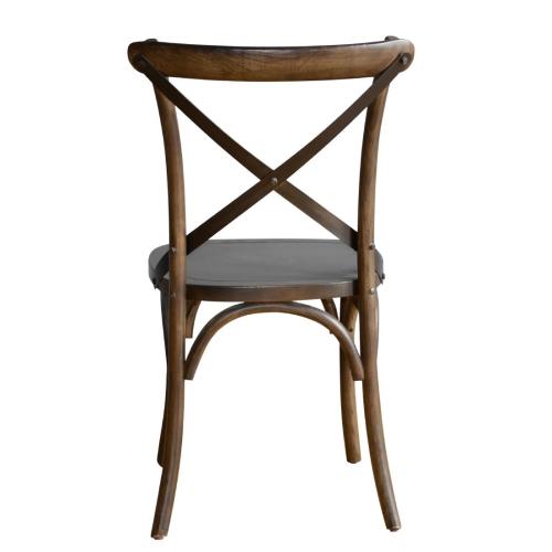 Bolero Wooden Dining Chair with Metal Cross Backrest Walnut Finish (Pack 2)