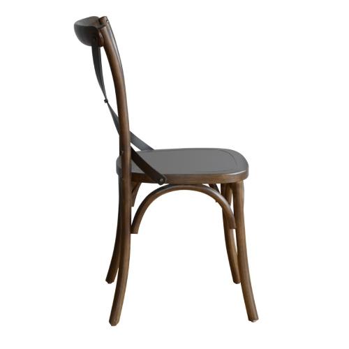 Bolero Wooden Dining Chair with Metal Cross Backrest Walnut Finish (Pack 2)