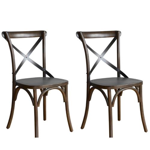 Bolero Wooden Dining Chair with Metal Cross Backrest Walnut Finish (Pack 2)