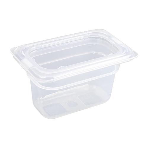 Vogue Polypropylene GN Container 1/9 with Lid - 100mm 3/45Ltr (Pack 4)