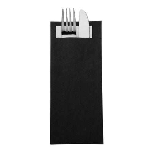 Europochette Black Cutlery Pouch with White Napkin (Box 600)