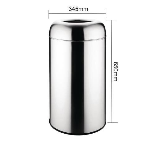 Bolero Bullet Bin with Open Lid St/St - 40Ltr