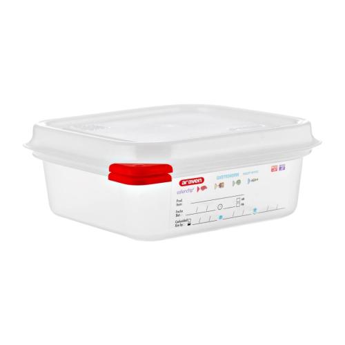 Araven PP Food Container 1/6 GN 1.1Ltr with Lid 65mm (H) (Pack 4)
