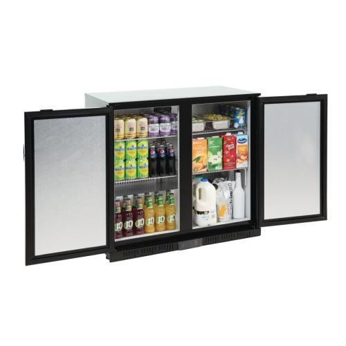 Polar G-Series Back Bar Cooler with Double Solid Hinged Doors Black - 900mm