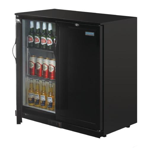 Polar G-Series Back Bar Cooler with Double Solid Hinged Doors Black - 900mm