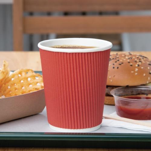 Fiesta Recyclable Hot Cup Ripple Wall Red 8oz (Box 500)