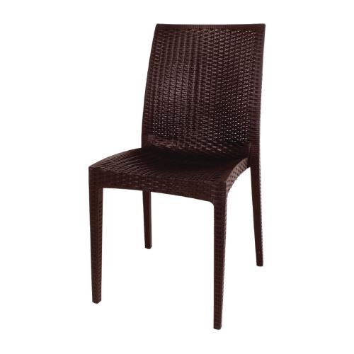 Bolero PP Rattan Bistro Side Chair Brown (Pack 4)