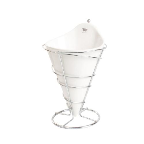 French Fry Holder Wire with Conical Porcelain Insert - 200x120mm