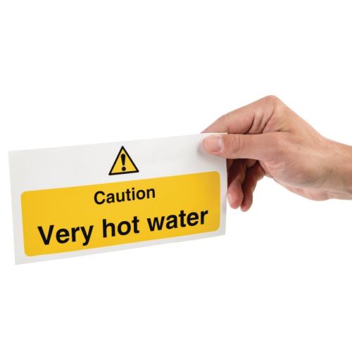 Vogue Caution Very Hot Water Sign - 100x200mm 4x8" (Self-Adhesive)
