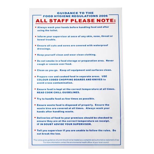 Vogue Food Safety Act 2006 Guidance Sign 330x200mm 13x7 3/4" (Self-Adhesive)