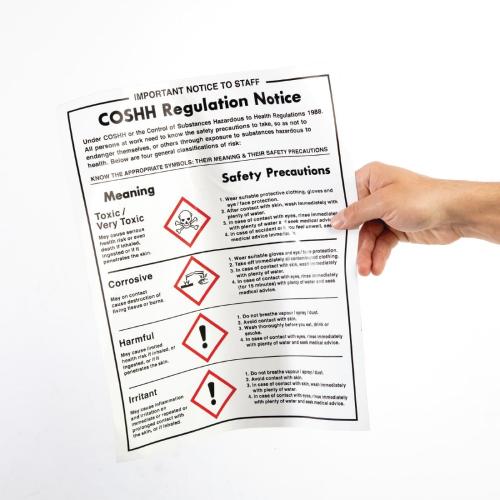 Vogue COSHH Safety Notice - 350x270mm 13 3/4x10 1/2" (Self-Adhesive)