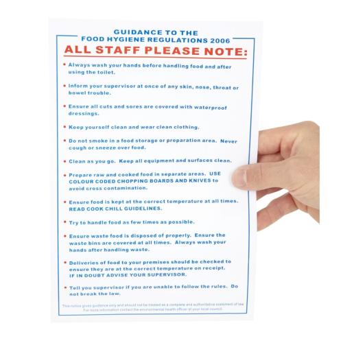 Vogue Food Safety Act 2006 Guidance Sign 330x200mm 13x7 3/4" (Self-Adhesive)