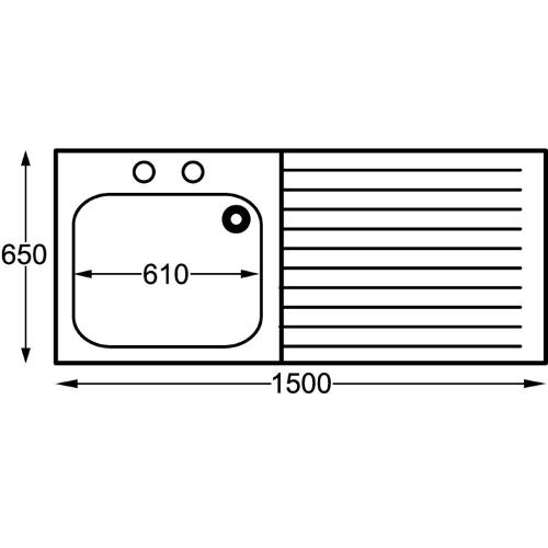 KWC DVS St/St Sink - 1500mm L/H Bowl inc taps & R/H Drainer Midi Range (Direct)