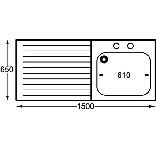 KWC DVS St/St Sink - 1500mm R/H Bowl inc taps & L/H Drainer Midi Range (Direct)