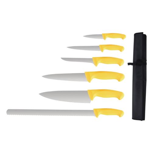 Vogue Yellow Handle 6 Piece Knife Set & Wallet