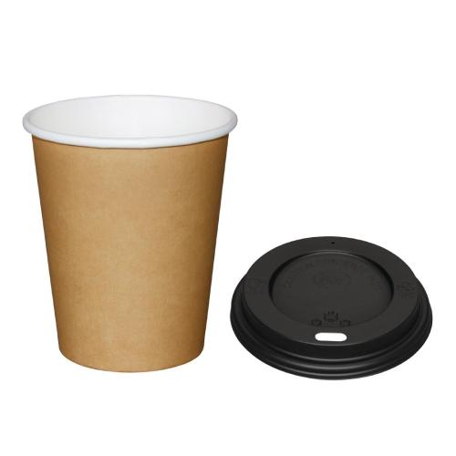 Fiesta Hot Cups Single Wall Kraft with Black Lid - 228ml (8oz) (Box 1000)