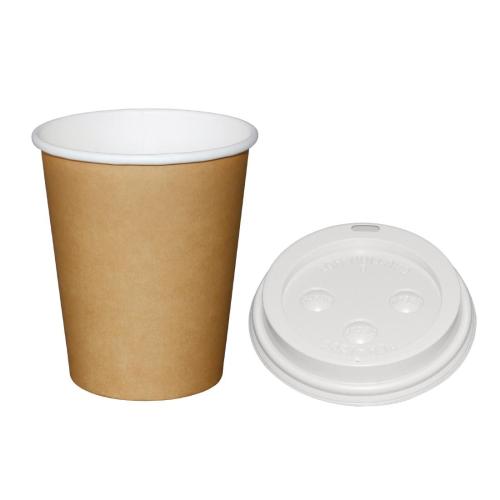 Fiesta Hot Cups Single Wall Kraft with White Lid - 228ml 8oz (Box 1000)