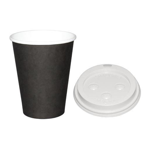 Fiesta Hot Cups Single Wall Black with White Lid - 340ml (12oz) (Sleeve 1000)